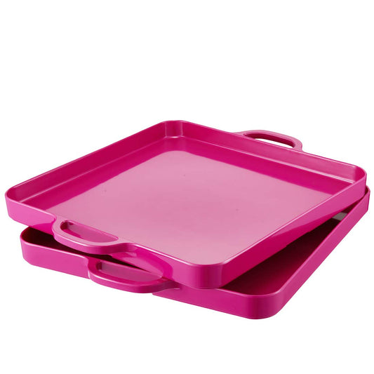 HSDT Square Serving Trays with Handles Melamine Hot Pink 12.5x12.5 Inch Spill Proof Kitchen Eating Trays Set of 2 for Cafeteria Cafe Food Appeizer Dessert Snack Dinner Lunch Breakfast,TR12-02