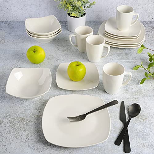 Gibson Home Zen Buffet Porcelain Chip and Scratch Resistant Dinnerware Set, Service for 4 (16pcs), White Square