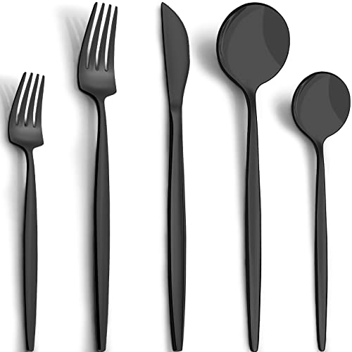 40-Piece Matte Black Silverware Set for 8, CEKEE Stainless Steel Flatware Cutlery Set, Cutlery Kitchen Utensils Set for Home Restaurant Apartment, Include Knife Forks and Spoons Silverware Set