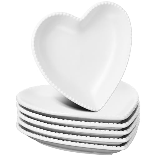 Heart Shaped Plates Ceramic Salad Set of 6 Ceramic Graduation Plates Dinner Plate 6.9 Inches Heart Shaped Serving Dish Dessert Plates Elegant for Kitchen Steak Snacks (white,pink,red)